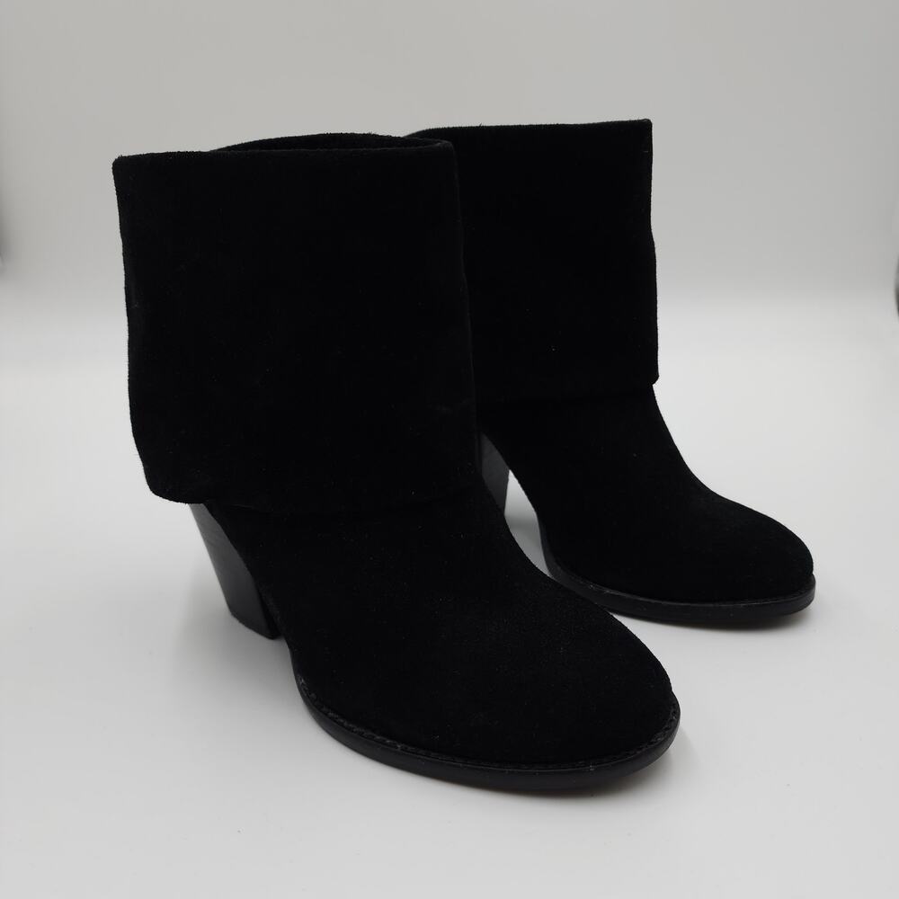 VINCE CAMUTO BRASS Black Suede Leather High Heel Ankle Fold Down Boots Size 6.5